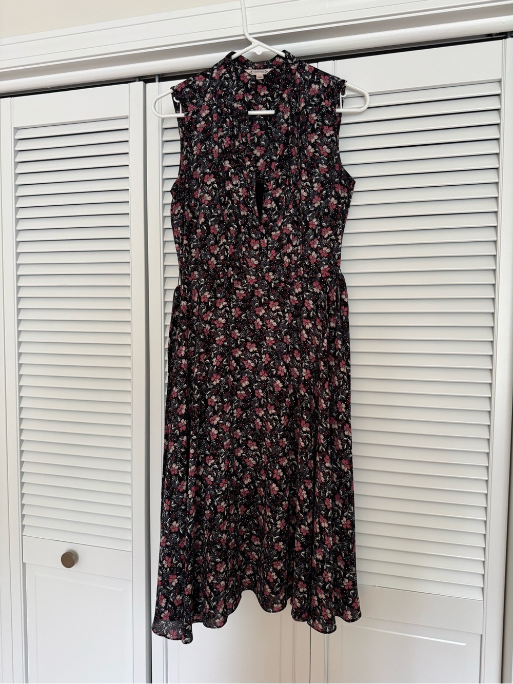 Nanette Lepore Black Midi Dress with Pink Floral Print